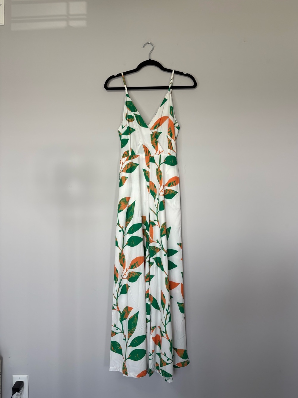 Shasa Spaghetti Strap Womens Leaf Print Wide Leg Jumpsuit Size M Flowy Summer